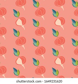 vector seamless pattern with tomatoes. pink background
