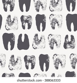 Vector seamless pattern with tooth stamps. Cute hand drawn prints. Monochrome texture for consumer industry design