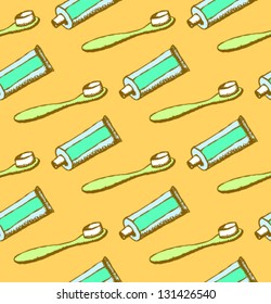 Vector Seamless Pattern With Toothbrush And Toothpaste