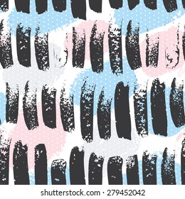 Vector seamless pattern with torn calligraphic brush strokes and spots. Scandinavian concept design. Use for wedding card, birthday invitations, pattern fills, web page background, fabric print.
