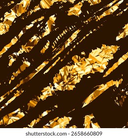 Vector seamless pattern with torn lines and scratches in realistic golden foil texture. Shiny metallic background for luxury packaging, branding, invitation design, digital paper surface decoration