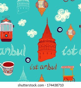 Vector seamless pattern with the tower.