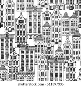 Vector seamless pattern with town houses