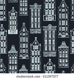 Vector seamless pattern with town houses
