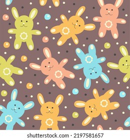 Vector seamless pattern with toy bunnies. Easter concept. Chinese New Year 2023.