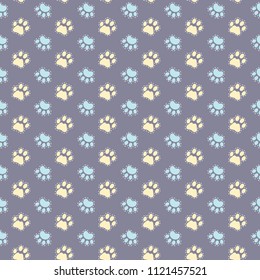 Vector seamless pattern with traces of animals. Pet background. Veterinary backdrop. Can be used for print on clothes for boys and girls, wrapping paper for shop zoo, web or design of banners. EPS10.