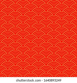 Vector seamless pattern. Traditional Asian pattern qinhai wave in red and yellow