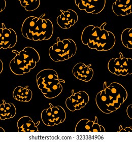 Vector seamless pattern with traditional carved pumpkins. Perfect background for your Halloween design.