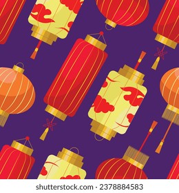 Vector seamless pattern with traditional Chinese festive lanterns