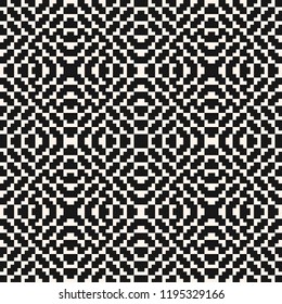 Vector seamless pattern. Traditional geometric folklore ornament. Tribal ethnic motif. Texture of embroidery, knitting, fabric, jacquard. Black and white repeatable background. Monochrome design