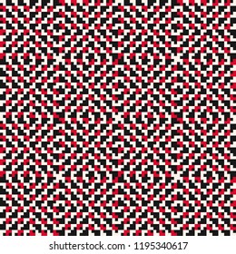Vector seamless pattern. Traditional geometric folklore ornament. Tribal ethnic motif. Ornamental texture of traditional embroidery, knitting. Repeat nordic background in red, black and white colors