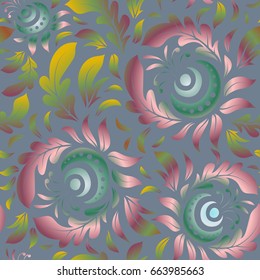 Vector seamless pattern of traditional ornamental background with green and yellow circular mandala, stars and snowflakes elsments.