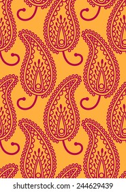 vector seamless pattern with traditional paisley motif.Orient design element. Pink persian pickles on yellow background