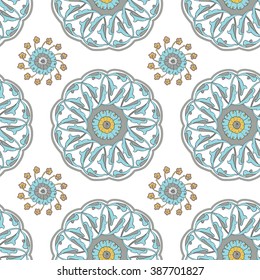 Vector seamless pattern with traditional Turkish Iznik motifs. Islamic Ottoman Turkish art, ceramic tile surface pattern design, oriental floral pattern