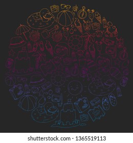 Vector seamless pattern with travel and beach icons.