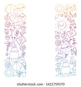 Vector seamless pattern with travel and beach icons.