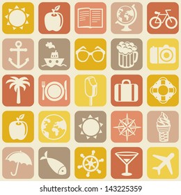 Vector seamless pattern with travel icons - vacation signs and symbols