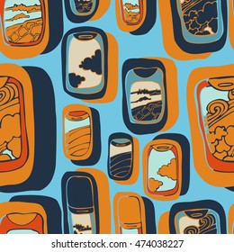 Vector seamless pattern with travel icons - vacation signs and symbols