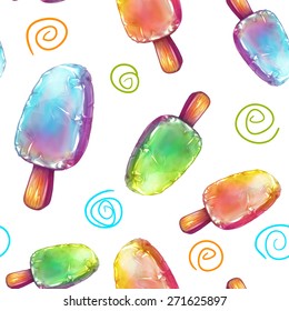 Vector seamless pattern with tree brightly ice creams.