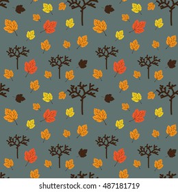 Vector seamless pattern with tree and leaf