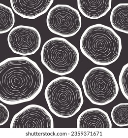 Vector Seamless Pattern with Tree Rings, Saw Cut Tree Trunk, Wood Log, Cross. Pine, Oak Slices, Lumber. Cut Timber, Wooden Texture with Tree Rings. Hand Drawn Design Element