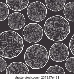 Vector Seamless Pattern with Tree Rings, Saw Cut Tree Trunk, Wood Log, Cross. Pine, Oak Slices, Lumber. Cut Timber, Wooden Texture with Tree Rings. Hand Drawn Design Element