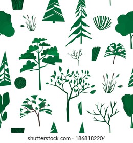 Vector seamless pattern with trees and bushes