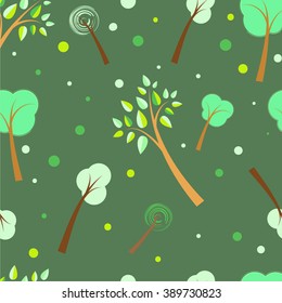 Vector seamless pattern of trees on a green background. 