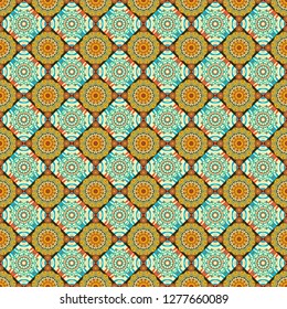 Vector seamless pattern. Trendy contemporary graphics. Repeating geometric orange, green and beige tiles. Modern stylish texture.