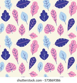 Vector seamless pattern in trendy flat and linear style with leaves - wrapping paper design template and background for packaging