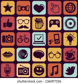 Vector seamless pattern with trendy hipster icons and pictograms
