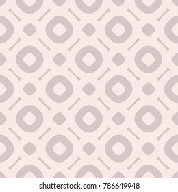 Vector seamless pattern in trendy pastel colors, pale pink and rose. Abstract texture with simple geometric shapes, circles, rings and lines. Elegant repeat background. Design for decor, covers, cloth