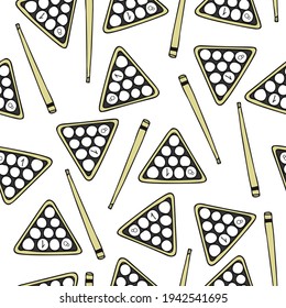 Vector seamless pattern, triangle, balls, billiards elements for textile, notebooks, scrapbooks, print clothes wallpaper casino