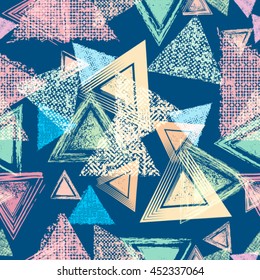 Vector Seamless Pattern . Triangle Geometric Shapes in Grunge Style .
