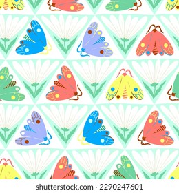 Vector seamless pattern with triangles and butterflies. Summer background, cute fashion design for kidswear of home decor