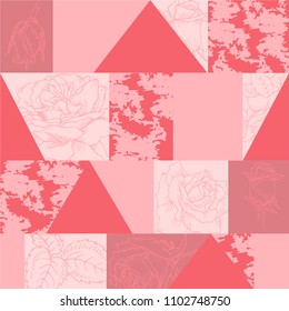 Vector seamless pattern of triangles and roses. Ideal for greeting cards, wallpapers, gift paper, cobwebs, textiles, backgrounds