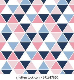 Vector seamless pattern with triangles. Trendy color palette. Geometrical elements on white isolated background.