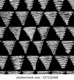 Vector seamless pattern with triangular black brush strokes. Abstract modern background. Monochrome texture, hipster stylish design.
