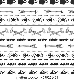 Vector seamless pattern with tribal and american indian motifs,hand drawn mexican symbols and elements. Retro ethnic style seamless background. Aztec print perfect for home textile or fall fashion