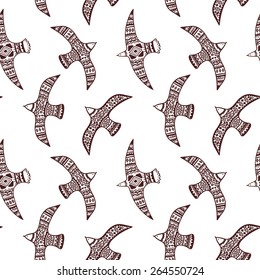 Vector seamless pattern with tribal birds