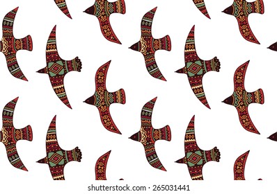 Vector seamless pattern with tribal birds
