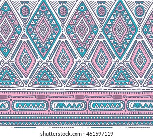 Vector seamless pattern for tribal design. Geometric Ethnic motif with rhombus, triangles. Graphic style. For print, web, textile, wrapping paper