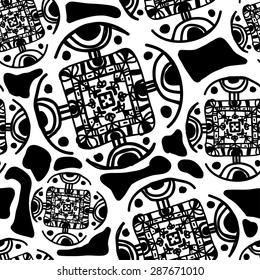 Vector seamless pattern with tribal elements and ink