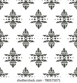 Vector seamless pattern with tribal indian american ornaments. Hand drawn ethnic texture in aztec style. Cute decorative geometric background