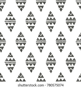 Vector seamless pattern with tribal indian american ornaments. Hand drawn ethnic texture in aztec style. Cute decorative geometric background