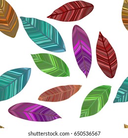 Vector seamless pattern with tribal leaf. Tribal forest pattern. Nature backdrop, repeated background