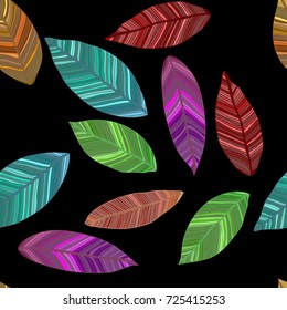 Vector seamless pattern with tribal leaf. Tribal forest pattern. Nature backdrop, repeated background