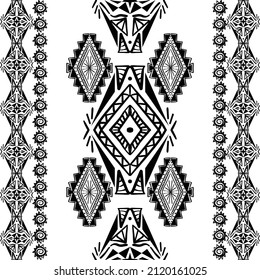 Vector seamless pattern with tribal native motives. Traditional ethnic stripe vertical ornament. Stylized design for fabric and decor