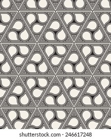 Vector seamless pattern with triple yin e yang. Modern stylish texture. Monochrome repeating abstract background