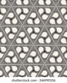 Vector seamless pattern with triple yin e yang. Modern stylish texture. Monochrome repeating abstract background